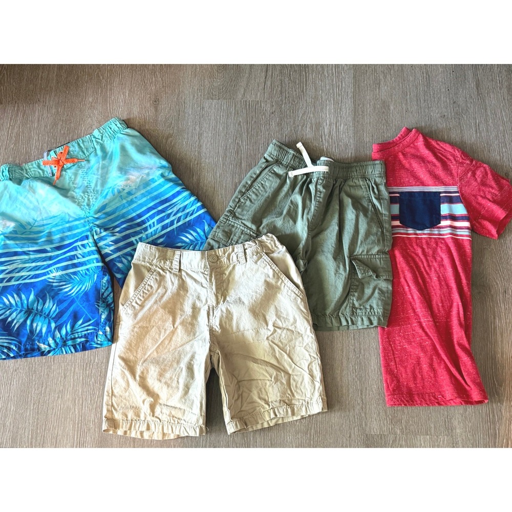 Boys Summer Shorts LOT Cat Jack Old Navy L 10-14 Shorts Tee Swim Trunks Beach